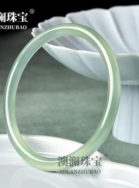 本命年晴水绿玉髓手镯女素圈细圆条镯子油青叮当油青小圆条礼物