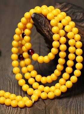 本命年福运堂鸡油黄琥珀佛珠108颗手链老蜜蜡手串男女款原石饰品