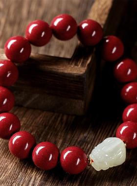 本命年红朱砂和田玉招财转运貔貅手链男女佛珠手串珠子紫砂礼物