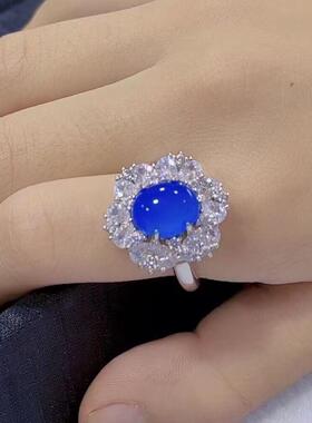 本命年银镶嵌冰种白玉髓气质款戒指翡翠绿玛瑙时尚大气玉石雪莲花