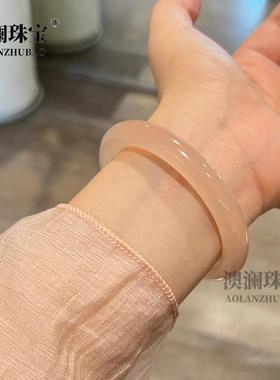 本命年冰种藕粉色阿富汗玉手镯透粉色女款玉石阿富汗玉镯子礼物