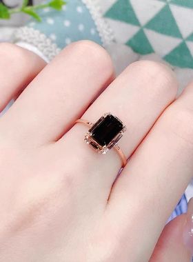 本命年小长条个性时尚绿碧玺戒指女款镀s925银镶钻绿宝石精美礼物