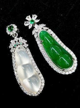 本命年镶嵌玛瑙福豆吊坠高冰绿玉髓富贵豆挂件复古帝王绿玛瑙项链