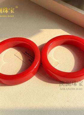 本命年外蒙料红玉方手镯女款时尚玉镯子方镯新疆玉石镯子平安镯礼