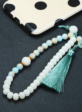 本命年间白玉菩提手串国风文玩车挂星月菩提手机链包包挂坠礼物