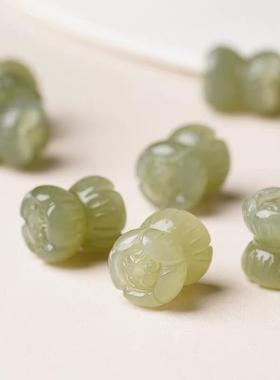 本命年和田玉并蒂莲晴水料双头莲花桶珠手串配件多宝饰品百搭批礼