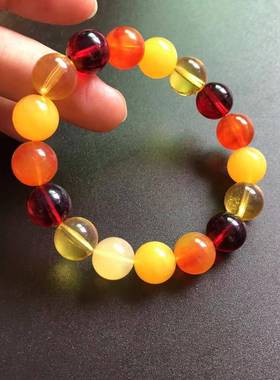 本命年琥珀蜜蜡高波罗的海浮水荧光琥珀蜜蜡手串多宝手串礼物