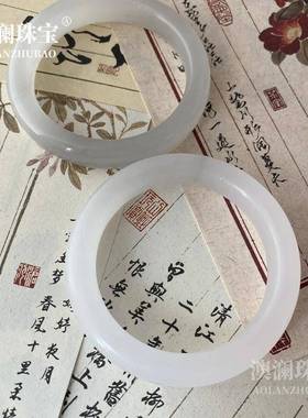 本命年玉石冰翠手镯水墨丹青玉镯冰灰色女款玉手镯礼物