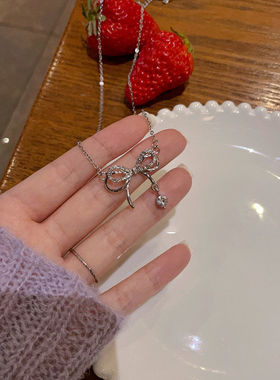 项链蝴蝶结纯影合金吊坠女性合金