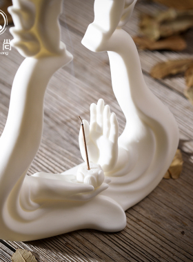 禅意中式风玄关线香插德化白瓷