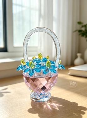 水晶粉蓝小花蓝摆件梳妆台装饰品轻奢浪漫节日生日礼物送朋友老婆