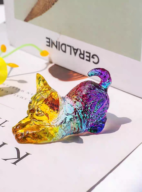 彩色水晶小猫咪动物摆件少女心桌面治愈装饰闺蜜情侣节日纪念礼物