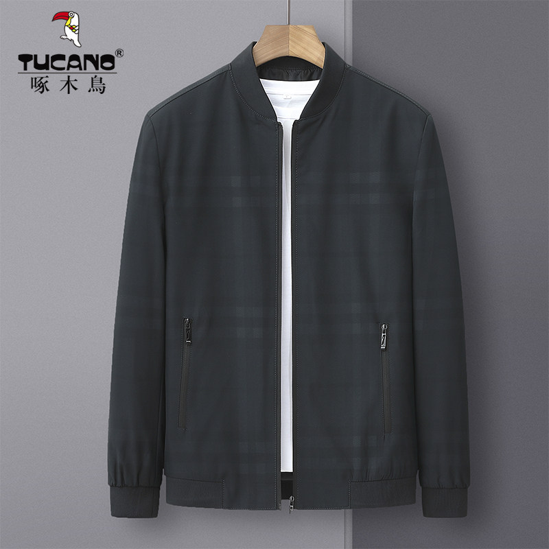 Plaid Jacket Woodpecker Baseball Collar Spring Autumn