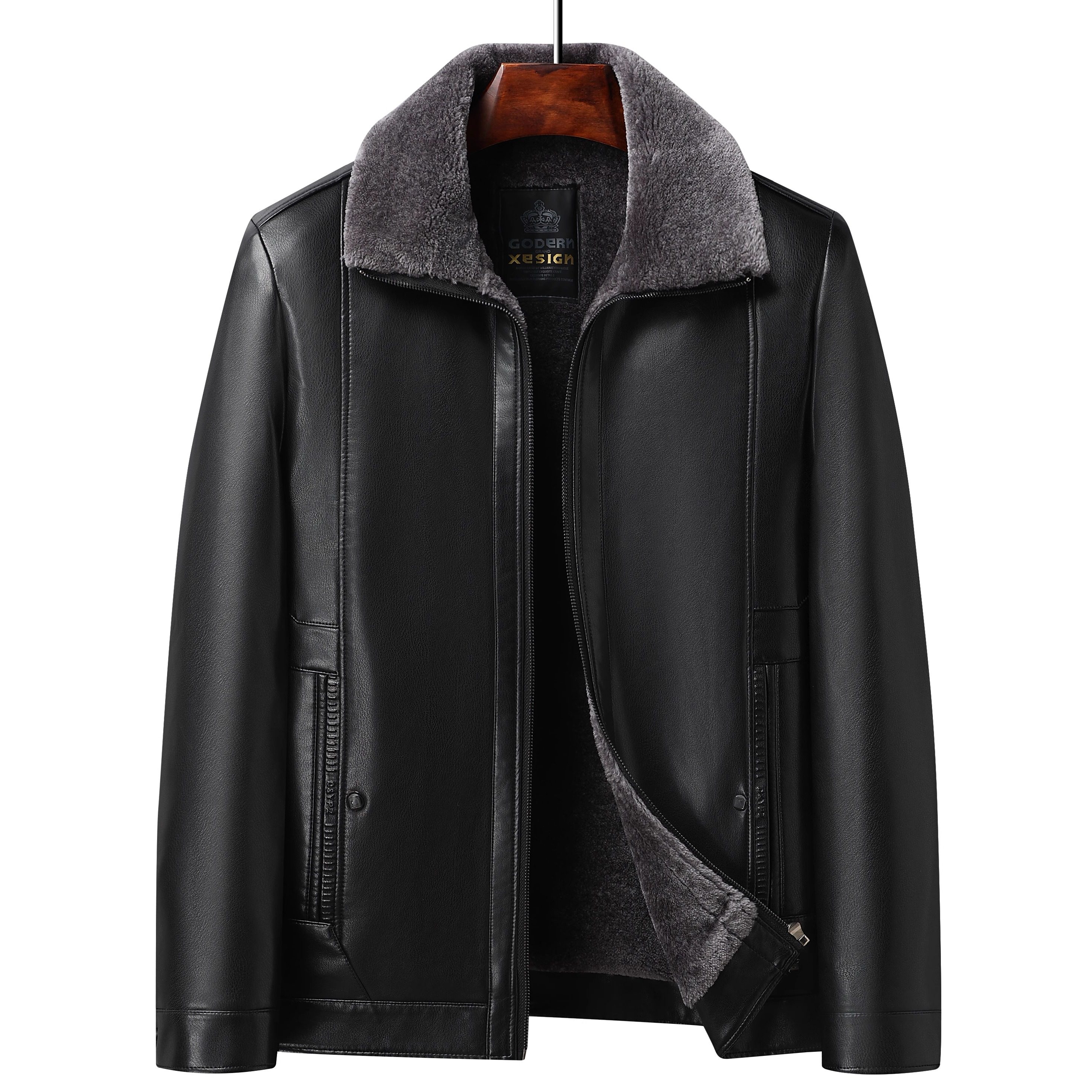 啄木鸟2024新款翻领男士皮衣冬季加绒加厚中老年爸爸外套冬装夹克,淘宝优惠券,粉丝福利购,淘宝优惠卷