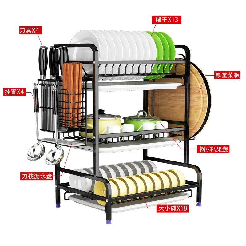 304不锈钢厨房碗架沥水架晾放碗筷碗碟盘子沥碗柜收纳盒置物架2层-图2