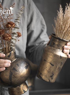 Hjem LIVING·中古陶瓷花瓶做旧斑驳肌理陶罐 茶室干枝艺术插花器