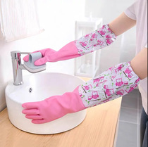 Dishwashing Gloves Gushed Winter Kitchen Rubber Leather PVC resistant to waterproof washing clothes Housekeeping brush bowls long ptjj