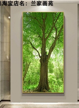 高清玄关画绿色大树风景画进门走廊墙万年青晶瓷画森林树木壁挂画