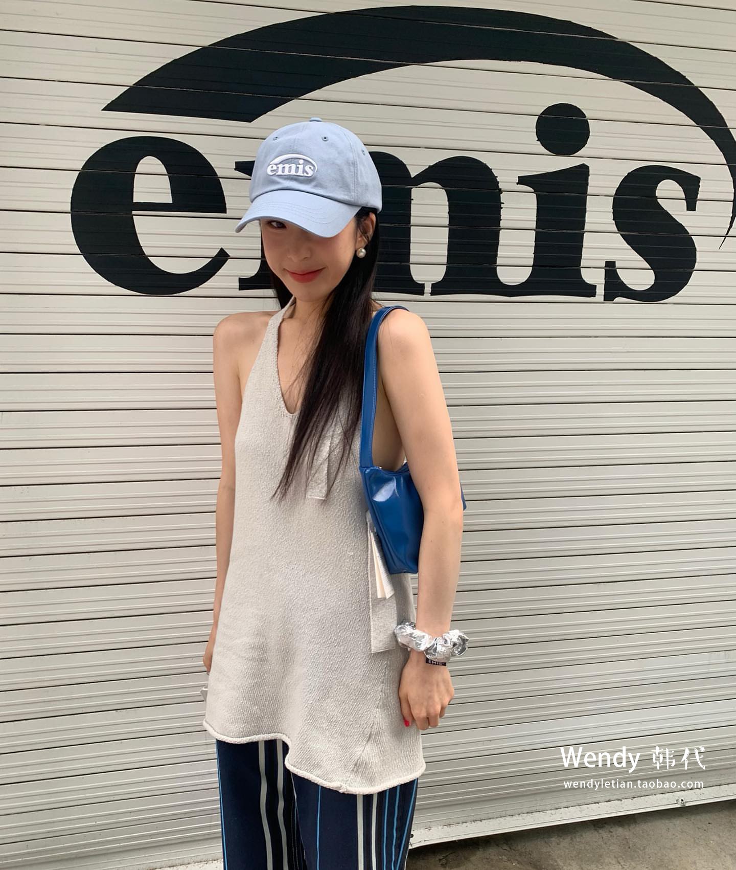 韩国代购小众设计师emis字母浅紫薄荷绿刺绣新款棒球帽金高银帽子 - 图0