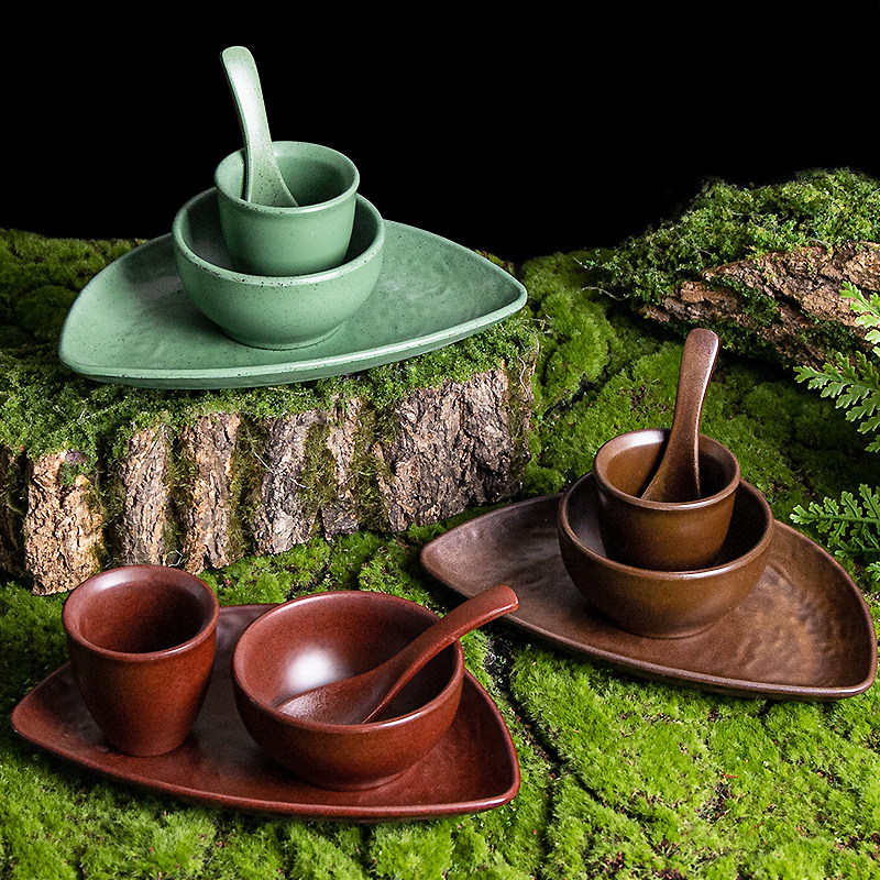 密胺山野风火锅店摆台四件套餐具碗盘杯勺套装商用餐厅饭店四件套