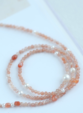 「愿橙」天然切面珠太阳石三圈手链项链一款两戴清新女生心愿礼物
