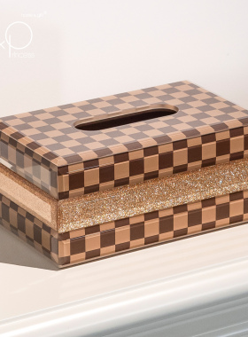 KP轻奢棋盘格桌面纸巾盒