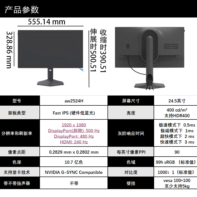 外星人AW2723DF/AW2524H/AW2523hf 360hz24.5英寸500HZ电竞显示器 - 图1