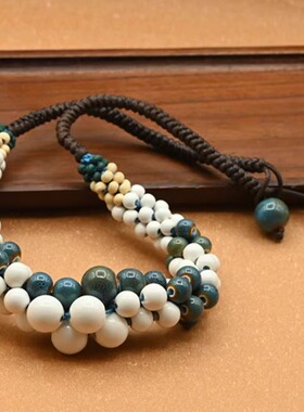 陶瓷项链民族风手工编织配饰蓝色