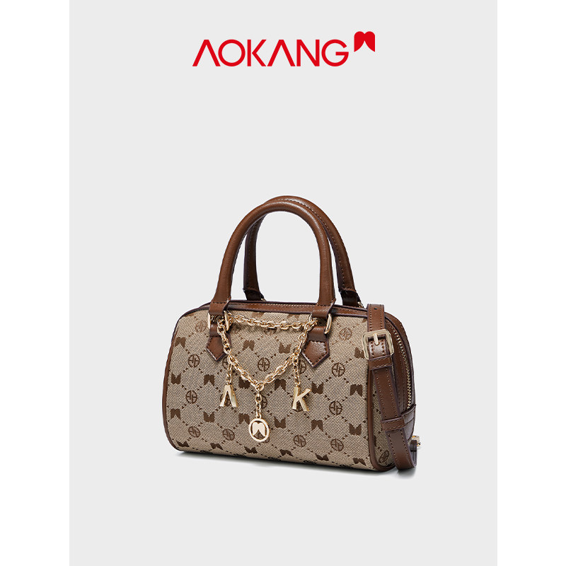 奥康2021新款原创女复古潮波士顿包 奥康皮具箱包女士包袋