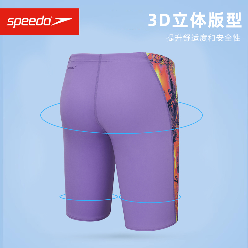 speedo/速比涛印花及膝五分泳裤专业竞赛防尴尬抗氯速干2024新款-图1