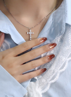 s925银十字架项链女轻奢小众设计感高级锁骨链颈链配饰2025年新款