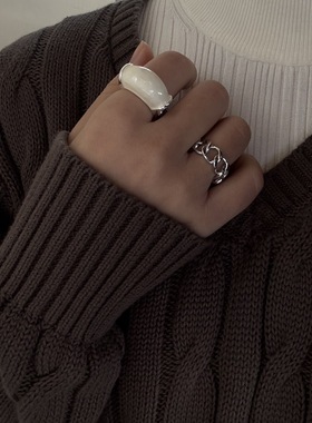 秋冬滴油不规则弧形戒指女简约ins小众设计港风复古感食指戒开口