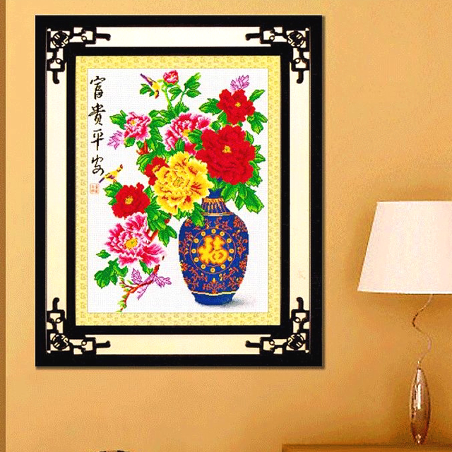 ກະທູ້ embroidery cross stitch ຫ້ອງດໍາລົງຊີວິດດອກໄມ້ສົດຂະຫນາດນ້ອຍ