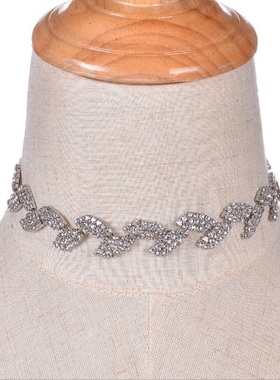 choker欧美树叶满钻夜店项链