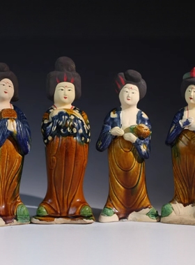 唐三彩文创产品胖妞仕女陶俑摆件