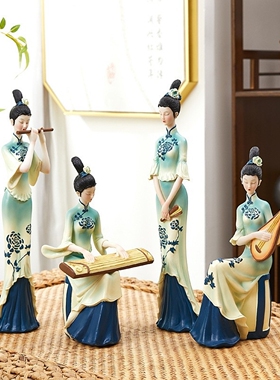 中国风只此青绿客厅装饰摆件仕女