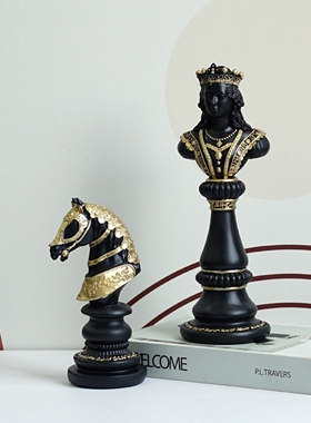 欧式皇后战马国际象棋摆件书房大