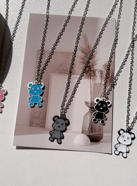 宇宙射线-卡通暴力熊黑色个性甜酷时尚嘻哈朋克小众设计简约项链