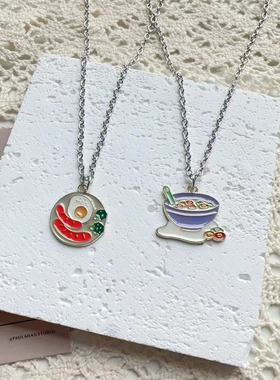 煎蛋香肠早餐盘食吊坠项链童趣女