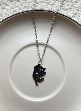 黑色土酷早春新款小清新吊坠项链