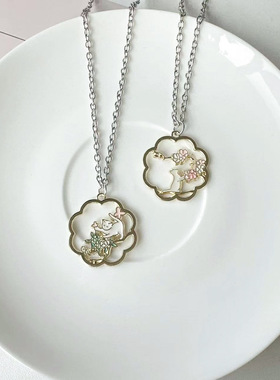 宇宙射线 桃花猫咪项链女ins冷淡风小众设计感锁骨链简约百搭闺蜜