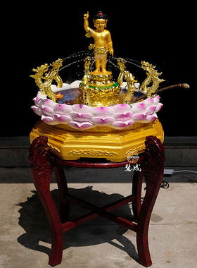玻璃钢鎏金彩绘树脂九龙浴佛盆