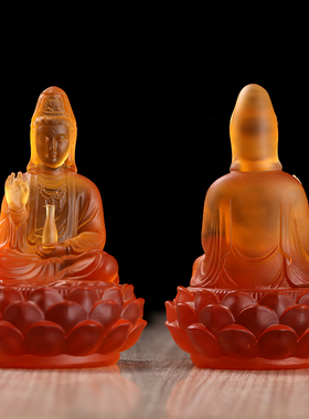 琉璃莲花座观音摆件中式佛堂