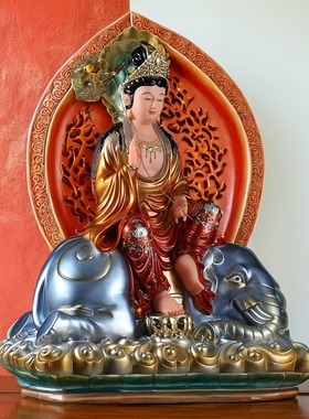 文殊普贤汉白玉家用供奉摆件
