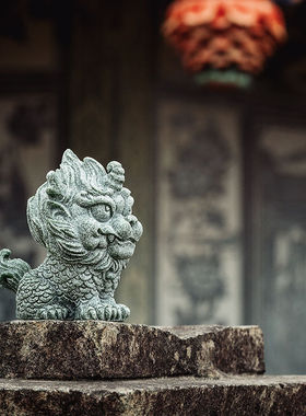 青砂石雕刻瑞兽麒麟国风招财家居鱼缸造景创意摆件复古国潮精品