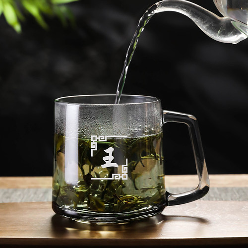 烟灰色玻璃茶杯定制刻字茶楼棋牌室专用泡茶百家姓带名字的水杯 - 图0
