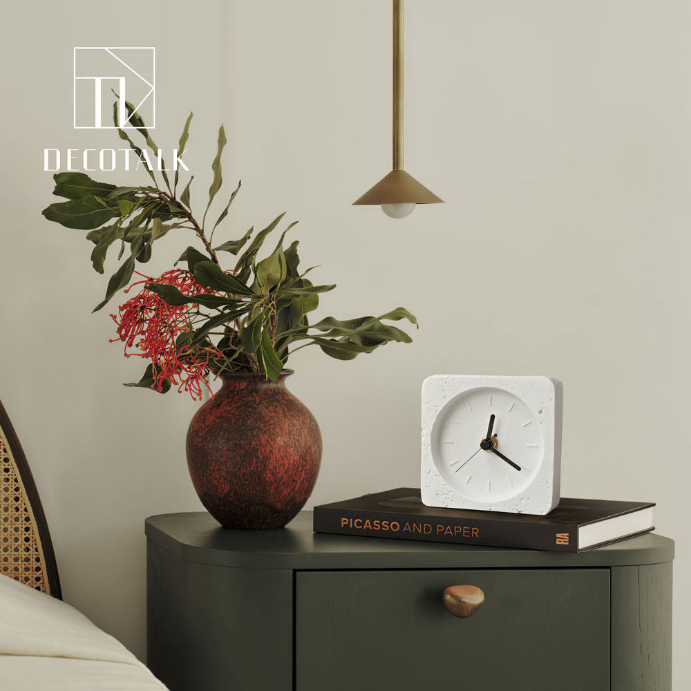 DecoTalk原创设计砂岩洞石静音台钟北欧桌面时钟侘寂风座钟摆件,淘宝优惠券,粉丝福利购,淘宝优惠卷