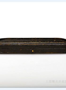 SOLD【庭院西洋老物收藏】Vintage古董烫金边皮革首饰盒绒垫绸衬