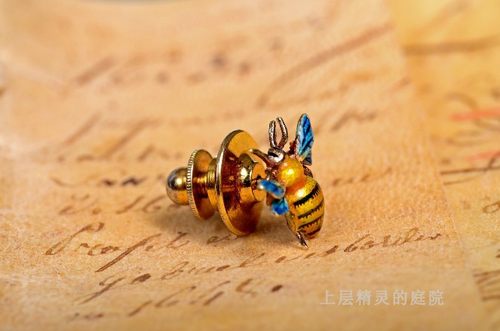 SOLD【上层精灵的庭院】Art Deco古董纯金大黄蜂胸针珐琅金别针 - 图1
