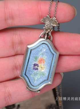 花卉纯银古董吊坠相片盒